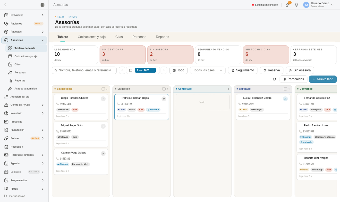 Tablero de asesorías con el embudo de contactos y sus métricas