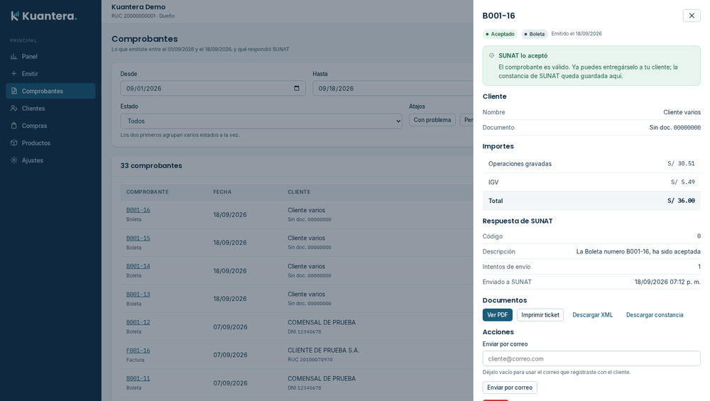 Kuantera sending an invoice to the tax authority